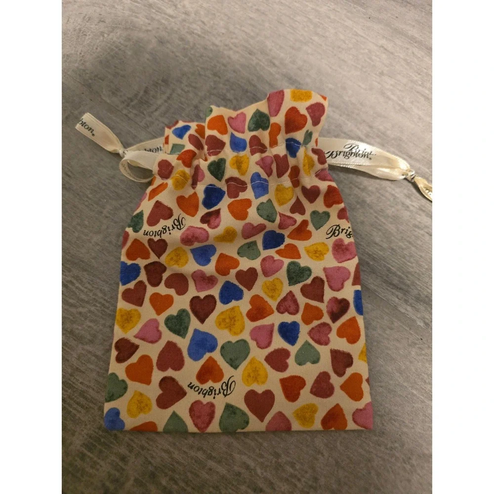 Brighton Jewelry Pouch Drawstring Bag Hearts Print Beige Cream Gift‎